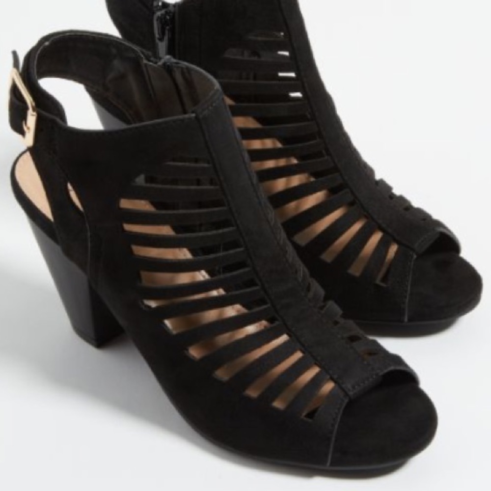 Black Cutout Peep Toe Slingback Heels